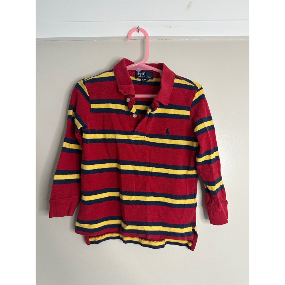 Polo Ralph Lauren Rugby Shirt Kids 4T Red Yellow Blue EUC Classic Striped Polo